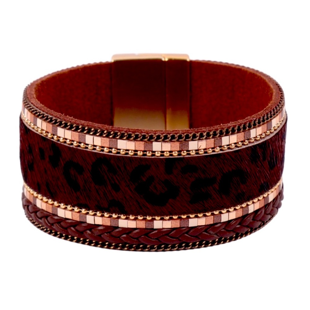 BJU🔥Stunning faux leather cuff bracelet w/ez use magnetic clasp Great gift idea